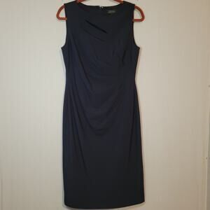 Tahari Arthur S. Levine sleeveless ruched sheath dress sz 10 navy office career